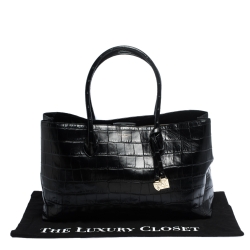 Pre Owned Aspinal Of London Black Croc Embossed Leather The London Tote