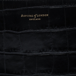 Pre Owned Aspinal Of London Black Croc Embossed Leather The London Tote