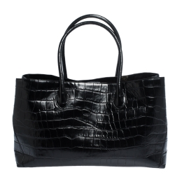 Pre Owned Aspinal Of London Black Croc Embossed Leather The London Tote