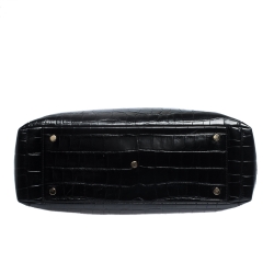 Pre Owned Aspinal Of London Black Croc Embossed Leather The London Tote