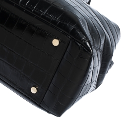 Pre Owned Aspinal Of London Black Croc Embossed Leather The London Tote