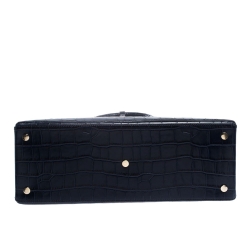 Pre Owned Aspinal Of London Midnight Blue Croc Embossed Leather Madison Tote