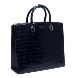 Pre Owned Aspinal Of London Midnight Blue Croc Embossed Leather Madison Tote