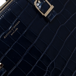 Pre Owned Aspinal Of London Midnight Blue Croc Embossed Leather Madison Tote