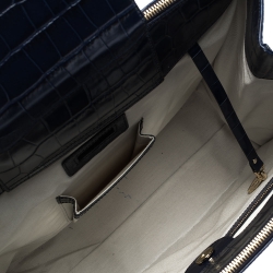 Pre Owned Aspinal Of London Midnight Blue Croc Embossed Leather Madison Tote