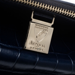 Pre Owned Aspinal Of London Midnight Blue Croc Embossed Leather Madison Tote