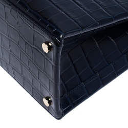 Pre Owned Aspinal Of London Midnight Blue Croc Embossed Leather Madison Tote