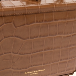 Aspinal of London Tan Croc Embossed Leather Mini Trunk Top Handle Bag