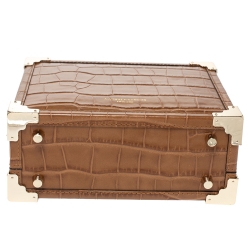 Aspinal of London Tan Croc Embossed Leather Mini Trunk Top Handle Bag