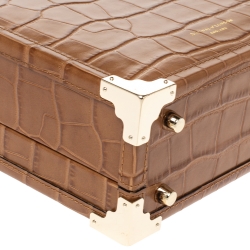 Aspinal of London Tan Croc Embossed Leather Mini Trunk Top Handle Bag
