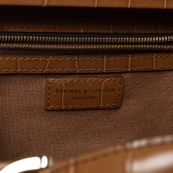 Aspinal of London Tan Croc Embossed Leather Mini Trunk Top Handle Bag