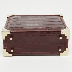 Aspinal of London Burgundy Croc Embossed Leather Mini Trunk Top Handle Bag