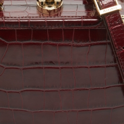 Aspinal of London Burgundy Croc Embossed Leather Mini Trunk Top Handle Bag