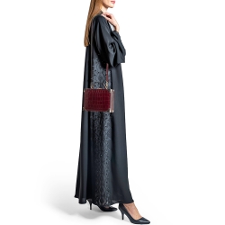 Aspinal of London Burgundy Croc Embossed Leather Mini Trunk Top Handle Bag