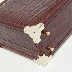 Aspinal of London Burgundy Croc Embossed Leather Mini Trunk Top Handle Bag