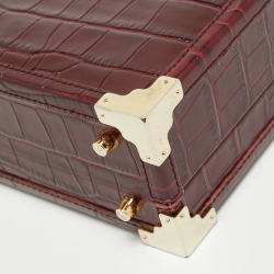 Aspinal of London Burgundy Croc Embossed Leather Mini Trunk Top Handle Bag