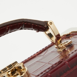 Aspinal of London Burgundy Croc Embossed Leather Mini Trunk Top Handle Bag