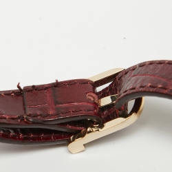 Aspinal of London Burgundy Croc Embossed Leather Mini Trunk Top Handle Bag