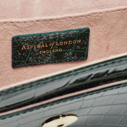 Pre Owned Aspinal Of London Green Croc Embossed Leather Large Ava Chain Bag