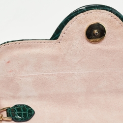 Pre Owned Aspinal Of London Green Croc Embossed Leather Large Ava Chain Bag