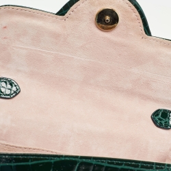 Pre Owned Aspinal Of London Green Croc Embossed Leather Large Ava Chain Bag