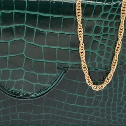 Pre Owned Aspinal Of London Green Croc Embossed Leather Large Ava Chain Bag