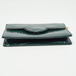 Pre Owned Aspinal Of London Green Croc Embossed Leather Large Ava Chain Bag