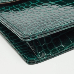 Pre Owned Aspinal Of London Green Croc Embossed Leather Large Ava Chain Bag