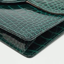 Pre Owned Aspinal Of London Green Croc Embossed Leather Large Ava Chain Bag