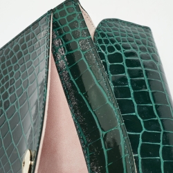 Pre Owned Aspinal Of London Green Croc Embossed Leather Large Ava Chain Bag