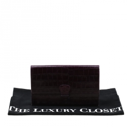 Pre Owned Aspinal of London Purple Croc Embossed Leather Classic Travel Wallet