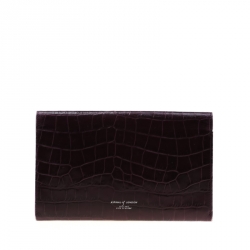 Pre Owned Aspinal of London Purple Croc Embossed Leather Classic Travel Wallet