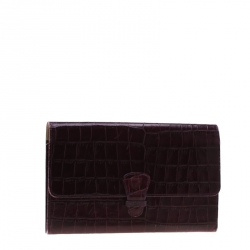 Pre Owned Aspinal of London Purple Croc Embossed Leather Classic Travel Wallet
