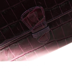 Pre Owned Aspinal of London Purple Croc Embossed Leather Classic Travel Wallet