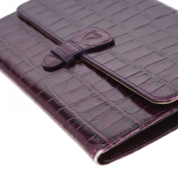 Pre Owned Aspinal of London Purple Croc Embossed Leather Classic Travel Wallet