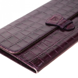 Pre Owned Aspinal of London Purple Croc Embossed Leather Classic Travel Wallet