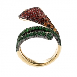 Asprey Lily Multicolor Gemstone 18k Yellow Gold Cocktail Ring Size 52
