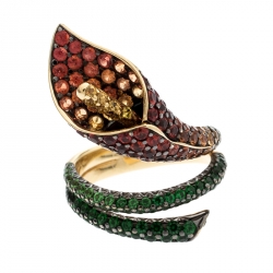 Asprey Lily Multicolor Gemstone 18k Yellow Gold Cocktail Ring Size 52