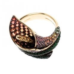 Asprey Lily Multicolor Gemstone 18k Yellow Gold Cocktail Ring Size 52