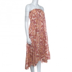 Atos Lombardini Multicolor Paisley Print Smocked Hem Strapless Dress M