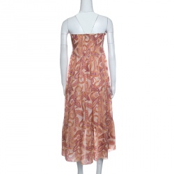 Atos Lombardini Multicolor Paisley Print Smocked Hem Strapless Dress M