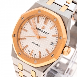 Audemars Piguet Silver White 18K Rose Gold Stainless Steel Royal Oak 15450SR.OO.1256SR.01 Men's Wristwatch 37 mm