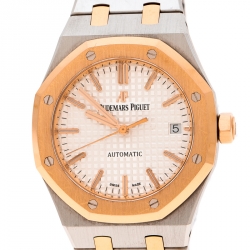 Audemars Piguet Silver White 18K Rose Gold Stainless Steel Royal Oak 15450SR.OO.1256SR.01 Men's Wristwatch 37 mm
