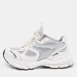 Pre Owned Axel Arigato White/Grey Leather and Mesh Marathon Runner Sneakers Size 35