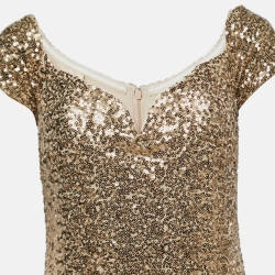 Badgley Mischka Gold Sequin Off Shoulder Gown L