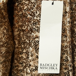 Badgley Mischka Gold Sequin Off Shoulder Gown L