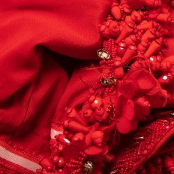 Badgley Mischka Couture Red Crepe Off Shoulder Embellished Long Gown L