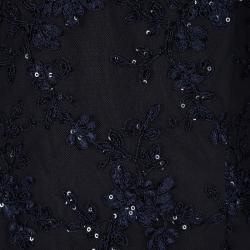 مملوكة مسبقًا Badgley Mischka Navy Blue Sequined Lace Cape Sheath Cocktail Dress S