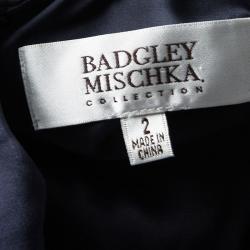 Pre Owned Badgley Mischka Navy Blue Silk Draped Embellished Cuff Detail Gown S