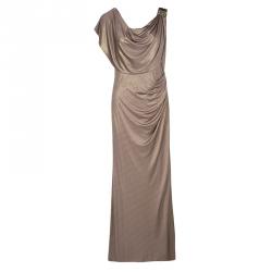 Badgley Mischka Metallic Pink Knit Embellished Draped Sleeveless Gown L